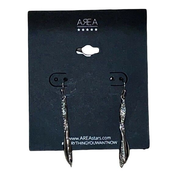 Area Stars Silver Tone Clear Crystal Twist Wire Drop Earrings New - Picture 1 of 2